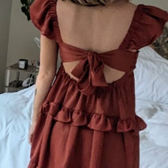 WeWoreWhat Flirty Crinkle Ruffle Dress Clay Size Small - Picture 11 of 11